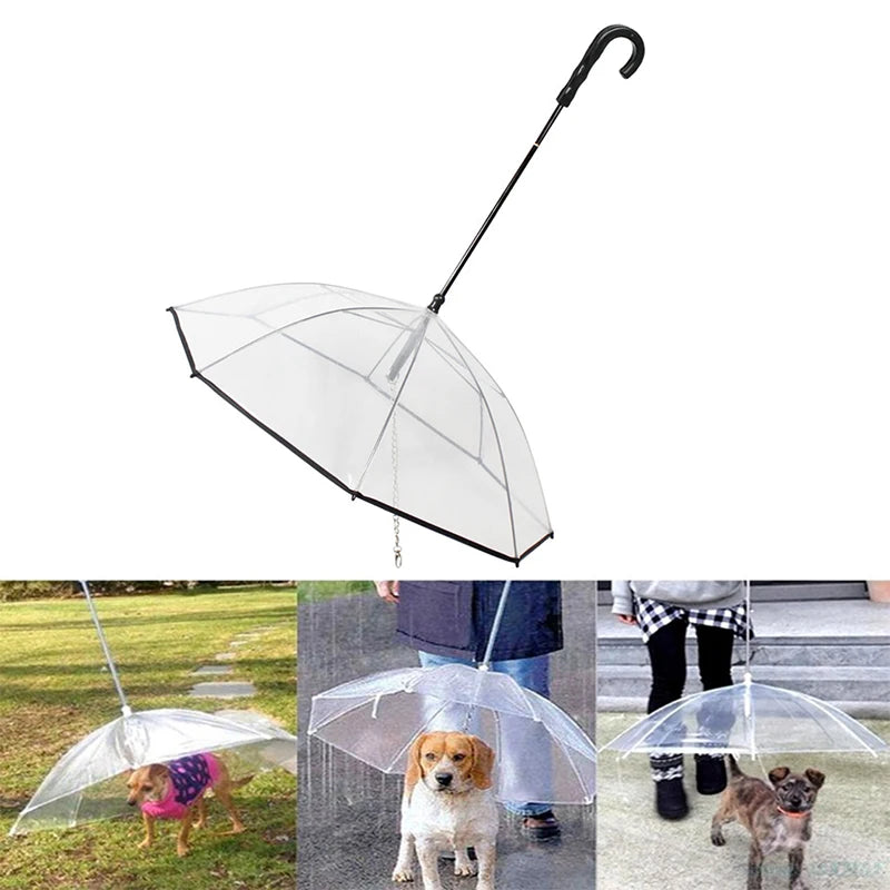 Transparent Pet Umbrellas Small Medium Dog Umbrella with Dog Leash Iron Chain as Raincoat for Dog Rainwear Pet Accessories Tools