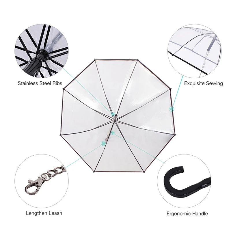 Transparent Pet Umbrellas Small Medium Dog Umbrella with Dog Leash Iron Chain as Raincoat for Dog Rainwear Pet Accessories Tools