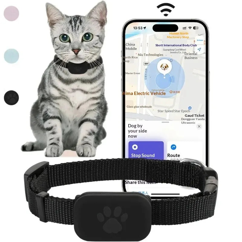 Pet GPS Tracker Collar for Cats & Dogs — Real-Time Tracking, Apple Find My Compatible (iOS), Waterproof, MFi Certified