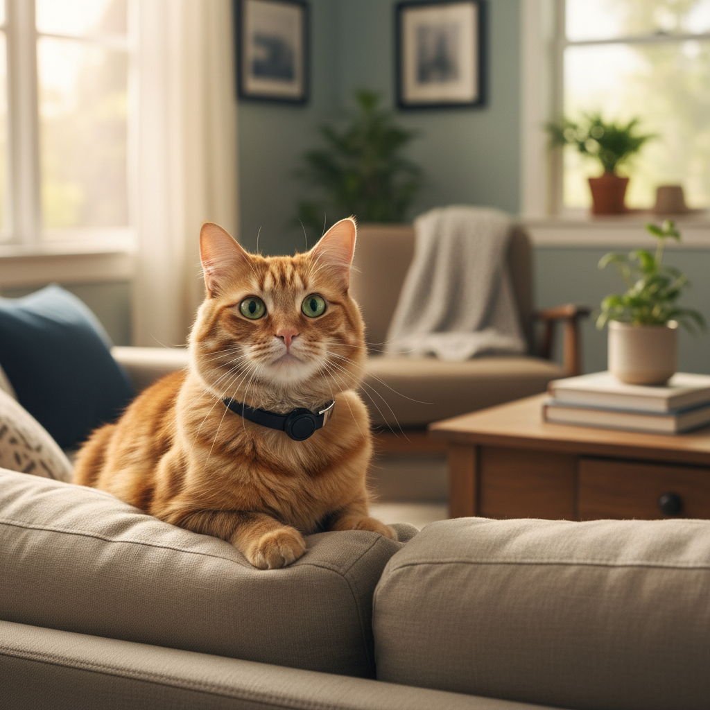 Cat wearing GPS tracker collar
